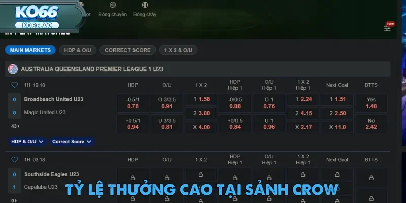 Crow Sports – Thiên Đường Giải Trí Hàng Đầu Châu Á 2 Sảnh game online Crow Sports ghi điểm với hệ thống kèo cược cực kỳ đa dạng